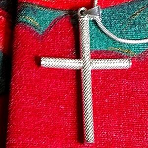 NWT-STERLING CHEVRON MOTIF CROSS. 2 IN LONG. ON A 18" STERLING CHAIN. (R-7)